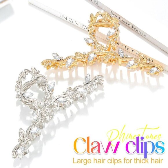Rhinestone Claw Clips Gold Metal Thick Hair Large Fancy Hair Accessories Pack of main image 4